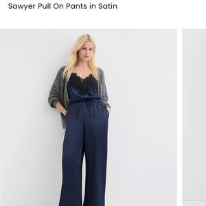 Loft Sawyer Navy Satin Pull-On Pants